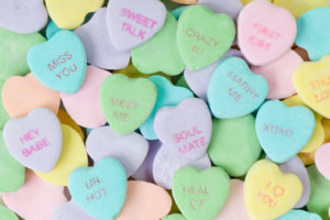 Photo of candy hearts for Valentine's Day, from The Couples Tool Kit.